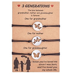 Нержавеющая Сталь Цвет 3 шт. 3 стиль 430 набор браслетов из нержавеющей стали с звеньями-бабочками, подходящие регулируемые браслеты для лучших друзей пары семьи, цвет нержавеющей стали, 6-1/4~11-3/4 дюйм (16~30 см), 1 шт / стиль