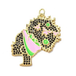 Настоящее золото 18K Латунные микро проложить кубического циркония подвески, с эмалью, прелести девушки, долговечный, стойки покрытие, без свинца и без кадмия, реальный 18 k позолоченный, 34.5x31x2.5 мм, отверстие : 3.5 мм