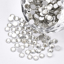 Crystal Glass Flat Back Rhinestone Cabochons, Back Plated, Faceted Half Round, Crystal, SS16, 3.8~4x1.5mm, about 1440pcs/bag