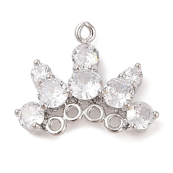 Платинированный Звенья компонентов люстры из латуни из прозрачного стекла, без кадмия, без никеля и без свинца, корона, Реальная платина, 17x20.5x6 мм, отверстие : 1.2~1.4 мм