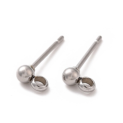 Stainless Steel Color 304 Stainless Steel Ear Stud Components, with Loop, Ball, Stainless Steel Color, 14x3mm, Hole: 1.6~1.8mm, Pin: 0.7mm