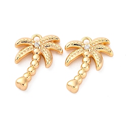 Настоящее золото 18K Подвески латунные горный хрусталь, без кадмия, без никеля и без свинца, очарование кокосового дерева, реальный 18 k позолоченный, 14x13x3 мм, отверстие : 1.2 мм