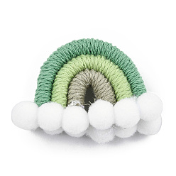 Medium Sea Green Polycotton(Polyester Cotton) Woven Rainbow Wall Hanging, Macrame Woven Rainbow with Pompom, Medium Sea Green, 35~37x48~52x16~17.5mm