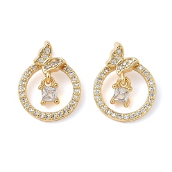 Настоящее золото 18K Латунные микро проложить кубического циркония подвески, кольцо с бабочкой, без кадмия и без свинца, долговечный, реальный 18 k позолоченный, 17.5x13x6 мм, отверстие : 3x3 мм