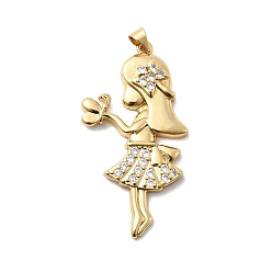 Настоящее золото 18K Латунные микро проложить кубического циркония подвески, Девушка с бабочкой, реальный 18 k позолоченный, 46x24x5 мм, отверстие : 4.5x4 мм