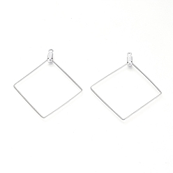 Stainless Steel Color Non-Tarnish 304 Stainless Steel Pendants, Hoop Earring Findings, Rhombus, Stainless Steel Color, 46.5x41.5x0.6mm, Hole: 1.2mm