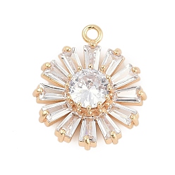 Настоящее золото 18K Латунные подвески, , со стеклом, реальный 18 k позолоченный, 22.5x19.5x6.5 мм, отверстие : 1.5 мм