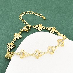 Сердце Латунные браслеты-цепочки с микропаве из прозрачных кубических цирконий для женщин, стойки покрытие, долговечный, без свинца и без кадмия, реальный 18 k позолоченный, сердце, 7-1/4 дюйм (18.5 см)