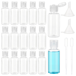 Clear 50Pcs Plastic Flip Top Cap Bottles, with 5Pcs Plastic Dropper & 2Pcs Funnel Hopper, Clear, 7.15x2.4cm, Capacity: 20ml(0.68fl. oz)
