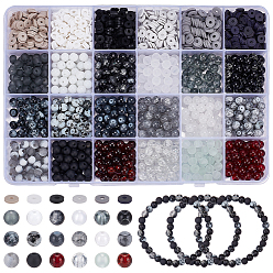 Черный Наборы для самостоятельного изготовления круглых и дисковых/плоских бусин, в том числе стеклянные бусины, Бусины из полимерной глины , чёрные, 6~6.5x1~6.5 мм, отверстие : 1.3~2 мм, 3120 шт / комплект