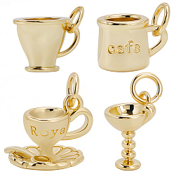 Настоящее золото 18K 8 шт 4 стили латунные подвески, с прыжковых колец, без кадмия и без свинца, чашка, реальный 18 k позолоченный, 9~12x8~12x7~11 мм, отверстие : 3~4 мм, 2 шт / стиль