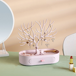 Pink Пластиковые подставки для сережек, с выдвижным ящиком, олень и рога, розовые, 24.5x12.5x26 см