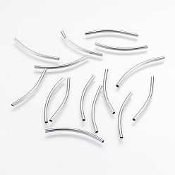 Stainless Steel Color Brass Tube Beads, Curved, Platinum, 34x2mm, Hole: 1.5mm