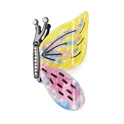 Разноцветный Заколки для волос с когтями из ацетата целлюлозы (смола), бабочка, С золотыми результатами железа, красочный, 81x46x48.5 мм