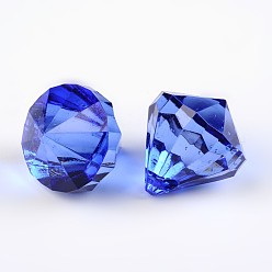 Blue Transparent Acrylic Pendants for Curtains, Faceted Diamond, Blue, about 28mm wilde, 31mm long, hole: 3mm, about 52pcs/500g