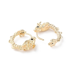 Real 18K Gold Plated Brass Micro Pave Cubic Zirconia Hoop Earrings, Dragon, Real 18K Gold Plated, 16.5x5.5mm