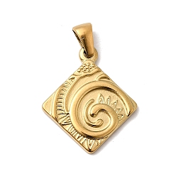 Настоящее золото 18K 304 подвески из нержавеющей стали, ионное покрытие (ip), ромб с вихревым шармом, реальный 18 k позолоченный, 24x20.5x2 мм, отверстие : 5x2.5 мм