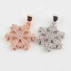 (52) Непрозрачная лаванда Снежинка латунные микро проложить кубического циркония подвески, разноцветные, 19x15x2 мм, отверстие : 4.5x2 мм