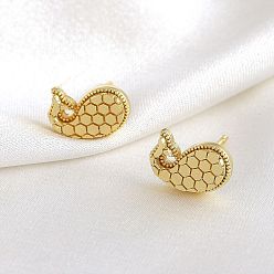 Whale Латунные серьги-гвоздики в форме сот, реальный 18 k позолоченный, кит, 9 мм