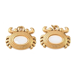 Настоящее золото 18K 304 подвески из нержавеющей стали, крабовое очарование, ионное покрытие (ip), с натуральной ракушкой и кольцом для прыжков, реальный 18 k позолоченный, 17x21x2.5 мм, отверстие : 3 мм