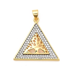 Треугольник Латунные микро проложить кубического циркония подвески, древо жизни, стойки покрытие, долговечный, без свинца и без кадмия, реальный 18 k позолоченный, треугольные, 27x27.5x3.5 мм, отверстие : 4.5x3.5 мм