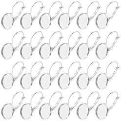 Color de Acero Inoxidable 40 piezas 304 hallazgos de aretes de palanca de acero inoxidable, plano y redondo, con engastes de cabujón en blanco, color acero inoxidable, 21x14 mm, pin: 0.8 mm, Bandeja: 12 mm