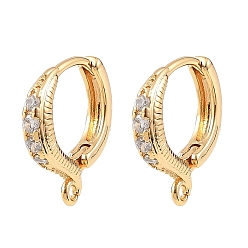 Real 18K Gold Plated SHEGRACE Brass Micro Pave Cubic Zirconia Hoop Earring Findings, with Loop, Cadmium Free & Lead Free & Nickel Free, Real 18K Gold Plated, 15x14.5x3mm, Hole: 1.2mm, Pin: 1mm