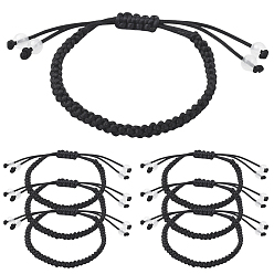 Noir 12 Bracelets en cordon de nylon tressé (pièces), avec des perles, noir, diamètre intérieur: 1-3/4~3-1/4 pouce (4.6~8.3 cm)
