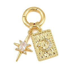Tarot Brass Micro Pave Cubic Zirconia European Pendant Decorations, Large Hole Pendants, Real 14K Gold Plated, Moon Tarot Card & North Star, 35mm, Hole: 9mm, Pendant: 21x12.5x3.5mm