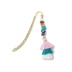 Разноцветный Закладки с крючками из сплава, Подвески-закладки с кисточками из натурального и синтетического драгоценного камня «чакра» и поликоттона, красочный, 82.5 мм