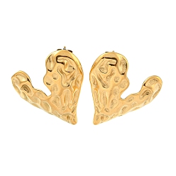 Golden 304 Stainless Steel Stud Earrings, Twist Heart, Golden, 28x26mm