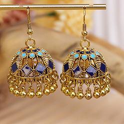 Светло-Голубой Богемные эмалированные серьги-люстры из сплава, колокол, с застежкой для висячих сережек, золотые, Небесно-голубой, 46x25 мм