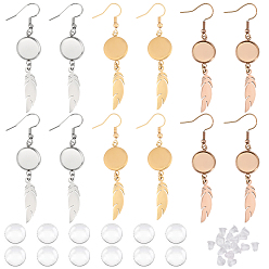(52) Непрозрачная лаванда 6 пары 6 цветные пустые серьги с куполом из прозрачного стекла, 304 женские серьги-подвески с перьями из нержавеющей стали, разноцветные, 64 мм, штифты : 0.6 мм, 2 пара / цвет