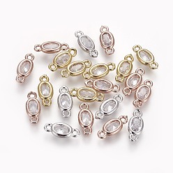 Mixed Color Brass Micro Pave Cubic Zirconia Links, Long-Lasting Plated, Oval, Clear, Mixed Color, 10.8x4.7x1.7mm, Hole: 1mm