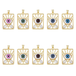 (52) Непрозрачная лаванда 10 шт. 5 цвета латунные подвески из прозрачного кубического циркония с микропаве, cmолой, реальный 18 k позолоченный, прямоугольник с сглаза, разноцветные, 31x20.5x6 мм, отверстие : 5x3 мм, 2 шт / цвет