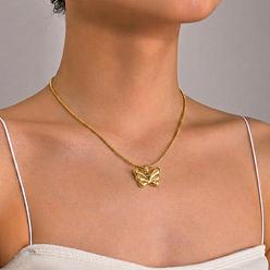 Golden 304 Stainless Steel Butterfly Wings Pendant Necklaces for Women, Golden, 15.75 inch(40cm)