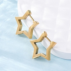 Золотой 304 серьги-кольца в форме звезды из нержавеющей стали., золотые, 20x21x3 мм, штифты : 1 мм