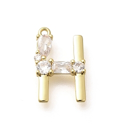 Letter H Латунные микро проложить кубического циркония подвески, буква-z чары, золотые, Письмо ч, 16x11.5x2.5 мм, отверстие : 1 мм