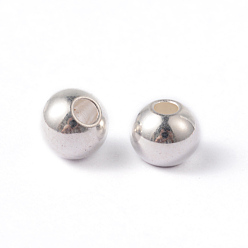 Silver Ion Plating(IP) Round 304 Stainless Steel Beads, Silver Color Plated, 6x5mm, Hole: 2mm