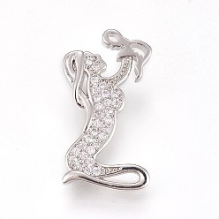 Платинированный Латунные микро проложить кубического циркония подвески, долговечный, без свинца, без кадмии и без никеля, мать и ребенок, прозрачные, Реальная платина, 23x12.5x6.5 мм, отверстие : 3x3 мм