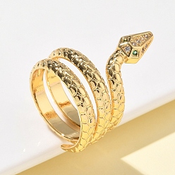 Зеленый Латунные микро проложить пальцев кольца кубического циркония, змея, без кадмия и без свинца, стойки покрытие, реальный 18 k позолоченный, долговечный, зелёные, 23.5 мм, размер США 7 1/4 (17.5 мм)