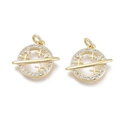 Real 18K Gold Plated Brass Micro Pave Cubic Zirconia Charms, with Jump Rings, Planet, Real 18K Gold Plated, 13x14.5x2.5mm, Hole: 1.6mm