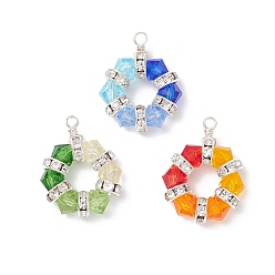 Серебро 3 шт. 3 цвета имитация австрийского хрусталя k9 подвески из стекла и латуни с бусинами из хрусталя и горного хрусталя, шестигранные прелести, разноцветные, серебряные, 23.5~24x19x6 мм, отверстие : 2 мм, 1 шт / цвет