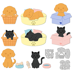 Смешанные Узоры Углеродистая сталь разрезает трафареты, для diy scrapbooking, Фотоальбом, декоративная бумага для тиснения, цвет нержавеющей стали, кошка и собака и корзина, смешанные узоры, 80~96x75~127x0.8 мм, 3 шт / комплект