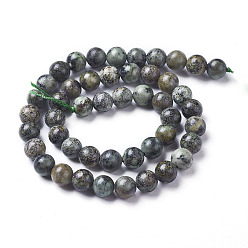African Turquoise(Jasper) Natural African Turquoise(Jasper) Beads Strands, Round, Medium Turquoise, 8mm, Hole: 1mm, about 47pcs/strand, 15.3 inch