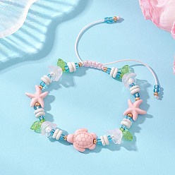 Pink Браслеты из синтетической бирюзы, натурального говлита и искусственного жемчуга, выполненные из акриловых бусин., регулируемые женские браслеты из нейлоновой нити, черепаха и морская звезда, розовые, внутренний диаметр: 1.81~3.07 дюйм (4.6~7.8 см)