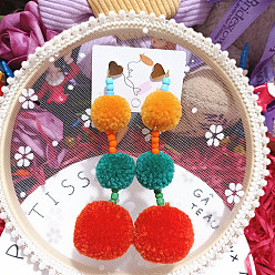 Красный Круглые полиэстеровые серьги-гвоздики с подвесками, с пластиковыми и бисерными серьгами-гвоздиками, красные, 100 мм