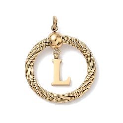 Letter L 304 подвески из нержавеющей стали, скрученный плоский круглый с буквой, ионное покрытие (ip), реальный 18 k позолоченный, с соединительными кольцами и 201 бусинами из нержавеющей стали, Письмо L, 27x23.5~24x6 мм, отверстие : 3 мм