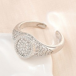Platinum Brass Micro Pave Cubic Zirconia Cuff Rings for Women, Round, Cadmium Free & Lead Free, Rack Plating, Long-Lasting Plated, Platinum, 10mm, US Size 7 1/4(17.5mm)