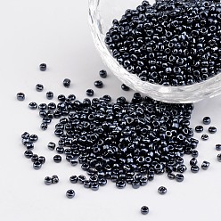Черный Бусины для поделок своими руками 12/0 непрозрачные цветные блестящие круглые стеклянные бусины, чёрные, Размер : диаметром около 2 мм , отверстие: 1 мм, Около 3304 шт / 50 г